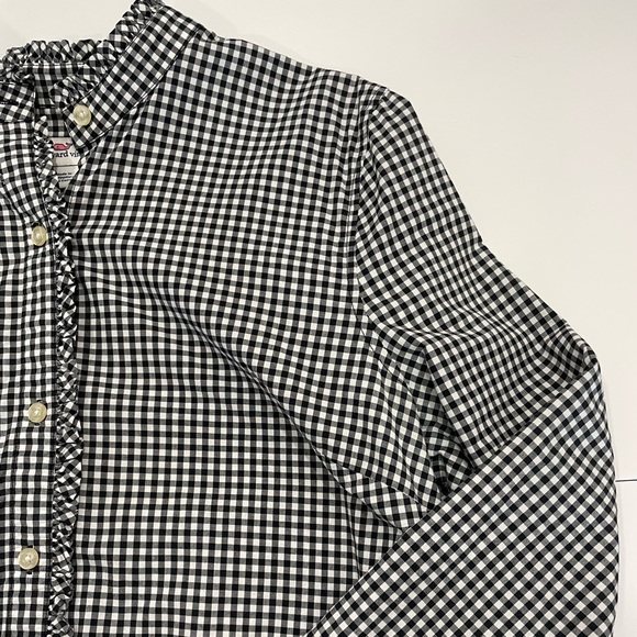 Vineyard Vines Long Sleeve Dress Shirt Frills Button Up Black & White Girls 14 - Picture 9 of 15